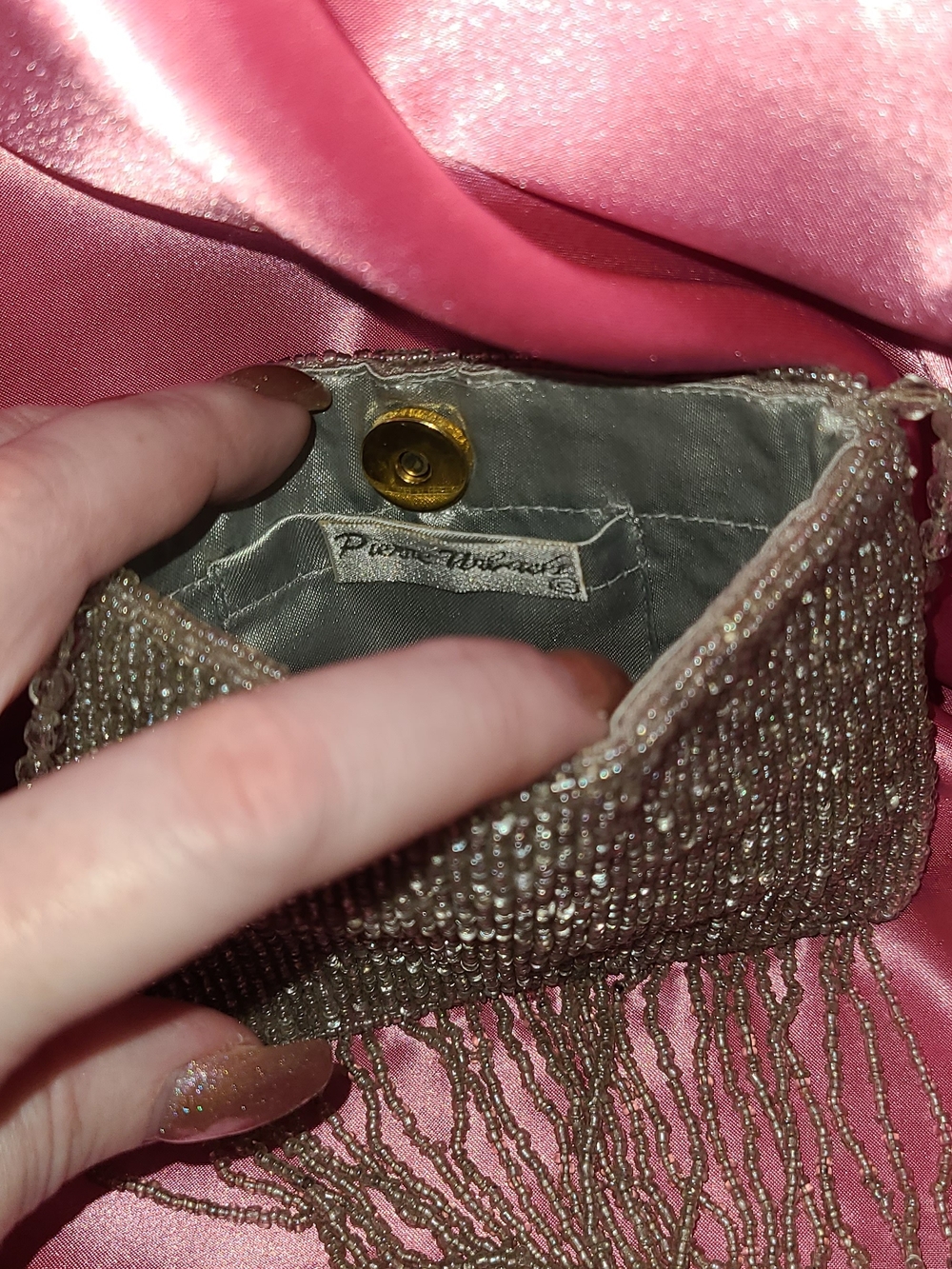 Pierre Mercier Beaded Fringe Clutch in Champagne